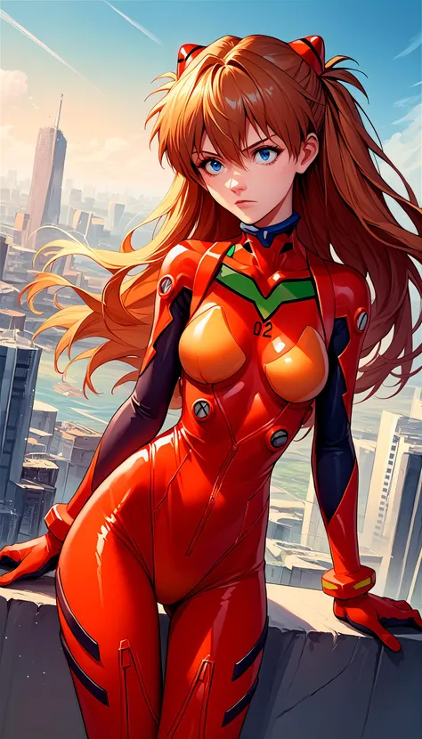 score_9, score_8_up, score_7_up, source_anime, 1girl,
in a sunlit cityscape, bright, <lora:asuka-langley-soryuu-ponyxl-lora-nochekaiser:0.8> asuka langley soryu, long hair, bangs, blue eyes, brown hair, hair ornament,, bodysuit, pilot suit, plugsuit, red bodysuit, interface headset,,