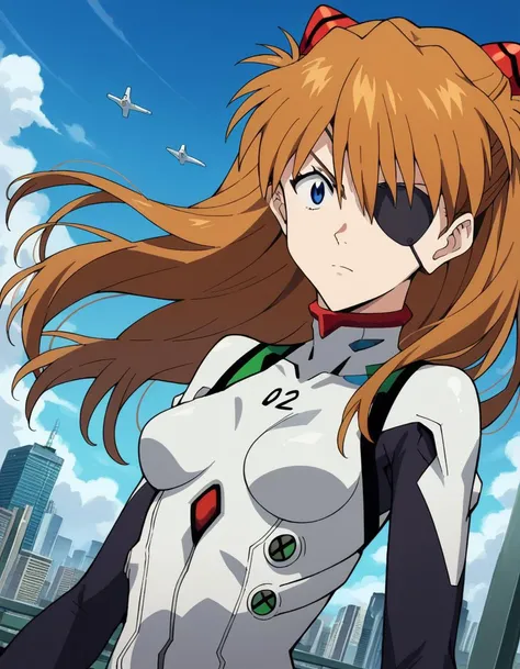 score_9, score_8_up, score_7_up, source_anime,
asukalangley, <lora:asuka-langley-soryu-rebuild-ponyxl-lora-nochekaiser:1>,
asuka langley soryu, long hair, bangs, blue eyes, brown hair, hair ornament,
eyepatch, bodysuit, pilot suit, plugsuit, white bodysuit, interface headset,
outdoors, cityscape,
looking at viewer, dutch angle, cowboy shot,