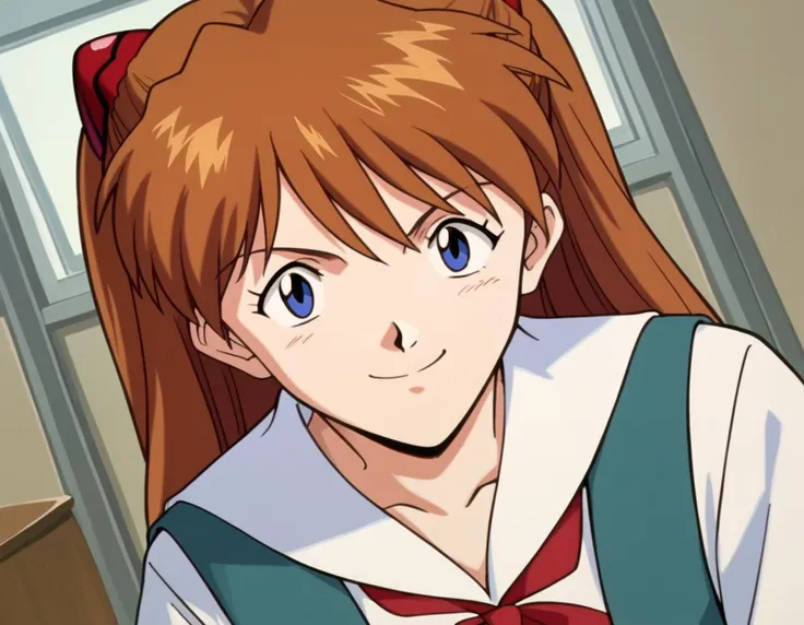 score_9, score_8_up, score_7_up, source_anime,
asuka langley soryu,  <lora:asuka-langley-soryuu-classic-ponyxl-lora-nochekaiser:1>,
asuka langley soryu, long hair, bangs, blue eyes, brown hair, hair ornament,
school uniform, tokyo-3 middle school uniform,
classroom, bent over, smile,
cowboy shot, looking at viewer, solo, dutch angle,