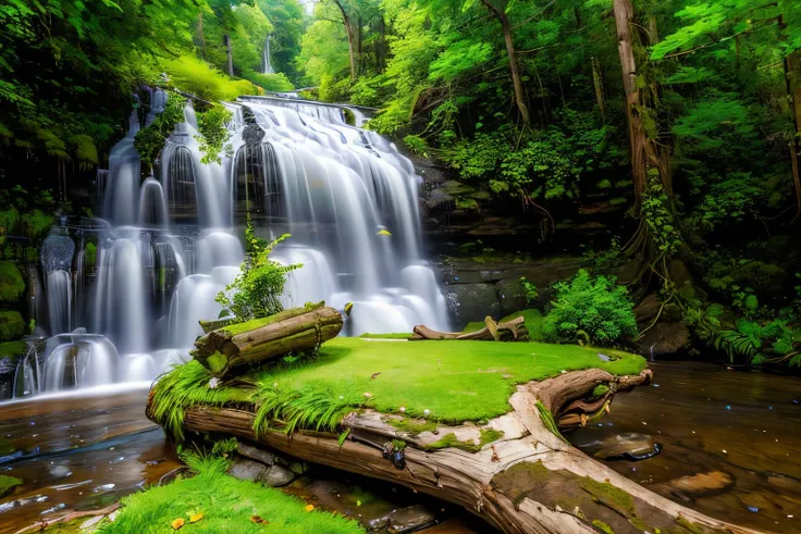 (Realistic:1.5) EdobFairyTaleLandscape, fantasy, floating island, river, grass, sun, watermark, waterfall, tree stump, sitting, waterfall, <lora:EdobFairyTaleLandscape_v1.0:0.8>