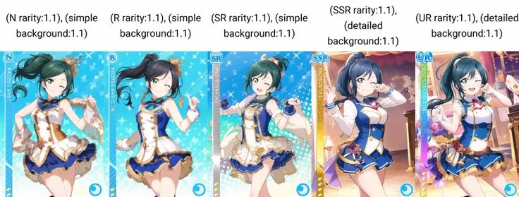 masterpiece, best quality, masterpiece, <lora:LLCard:1>, (LLCard:1.1), (N rarity:1.1), (simple background:1.1), blue attribute, idol uniform, cute, smiling, looking at viewer, green eyes, blue hair, ponytail, one eye closed,