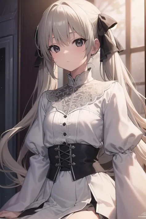 sorakasugano, <lora:sorakasugano-lora-nochekaiser:1>,
sora kasugano, ahoge, (black eyes:1.5), hair between eyes, hair ribbon, long hair, twintails, black ribbon, white hair, (flat chest:1.2),
BREAK dress, long sleeves, white dress, long skirt,
BREAK looking at viewer,
BREAK indoors,
BREAK <lyco:GoodHands-beta2:1>, (masterpiece:1.2), best quality, high resolution, unity 8k wallpaper, (illustration:0.8), (beautiful detailed eyes:1.6), extremely detailed face, perfect lighting, extremely detailed CG, (perfect hands, perfect anatomy),