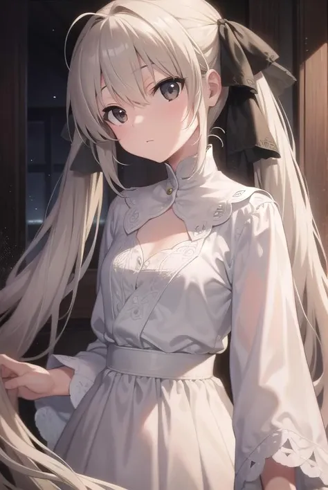 sorakasugano, <lora:sorakasugano-lora-nochekaiser:1>,
sora kasugano, ahoge, (black eyes:1.5), hair between eyes, hair ribbon, long hair, twintails, black ribbon, white hair, (flat chest:1.2),
BREAK dress, long sleeves, white dress, long skirt,
BREAK looking at viewer,
BREAK indoors,
BREAK <lyco:GoodHands-beta2:1>, (masterpiece:1.2), best quality, high resolution, unity 8k wallpaper, (illustration:0.8), (beautiful detailed eyes:1.6), extremely detailed face, perfect lighting, extremely detailed CG, (perfect hands, perfect anatomy),
