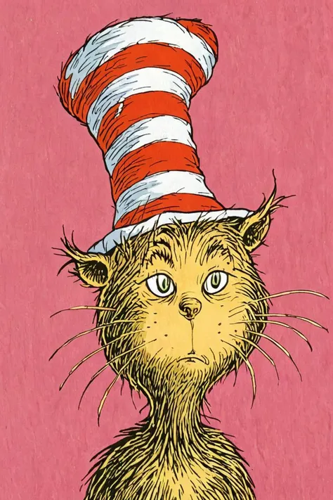 a children's book illustration of a cat in a hat, by dr. seuss <lora:Dr._Seuss_Style_XL>