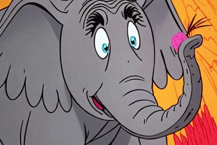a frame of a animated film of an elephant, style drseussfilm <lora:Dr._Seuss_Film_Style_XL>