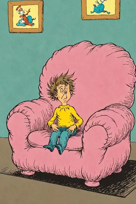 a children's book illustration of a puffy armchair, by dr. seuss <lora:Dr._Seuss_Style_XL>