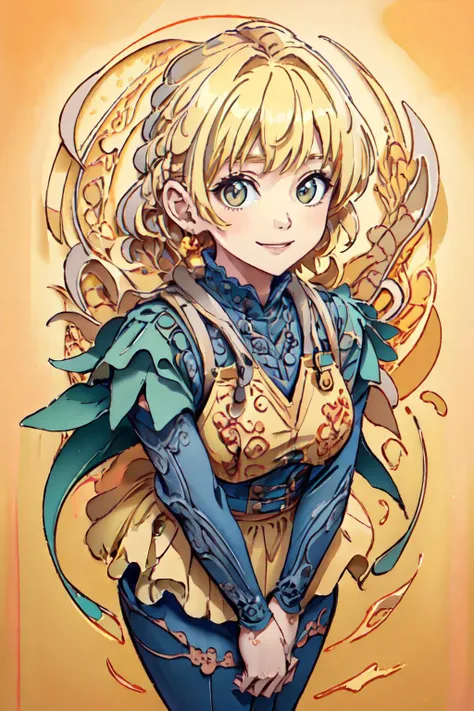 (best quality, masterpiece, RAW photo,ultra-detailed:1.2), <lyco:GoodHands-beta2:1.0>,1girl,solo,looking at viewer,smile <lyco:Jz:0.85>jianzhi, blonde hair, from above,