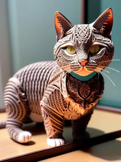masterpiece, best quality,
RAW photo,cat, (high detailed skin:1.2), 8k uhd, dslr, soft lighting, high quality, film grain, Fujifilm XT3,
regal, fractal, 3d depth, intricate designs, delicate patterns, shadowbox frame, silhouette, kirigami, scherenschnitte,
jianzhi,
<lora:Jz:0.2>