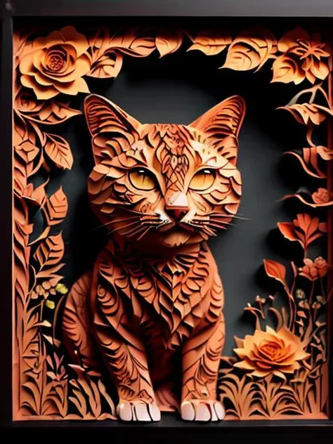 masterpiece, best quality,
RAW photo,cat, (high detailed skin:1.2), 8k uhd, dslr, soft lighting, high quality, film grain, Fujifilm XT3,
regal, fractal, 3d depth, intricate designs, delicate patterns, shadowbox frame, silhouette, kirigami, scherenschnitte,
jianzhi, 
<lora:Jz:0.8>