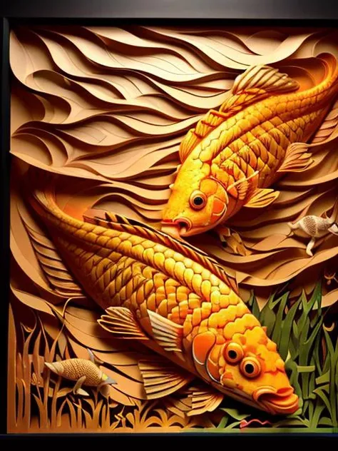 masterpiece, best quality,
RAW photo,fish koi, (high detailed skin:1.2), 8k uhd, dslr, soft lighting, high quality, film grain, Fujifilm XT3,
regal, fractal, 3d depth, intricate designs, delicate patterns, shadowbox frame, silhouette, kirigami, scherenschnitte,
jianzhi,
<lora:Jz:0.6>