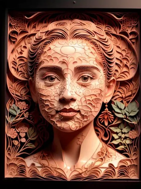 masterpiece, best quality,
RAW photo,1girl (high detailed skin:1.2), 8k uhd, dslr, soft lighting, high quality, film grain, Fujifilm XT3,
regal, fractal, 3d depth, intricate designs, delicate patterns, shadowbox frame, silhouette, kirigami, scherenschnitte,
jianzhi,
<lora:Jz:0.66>