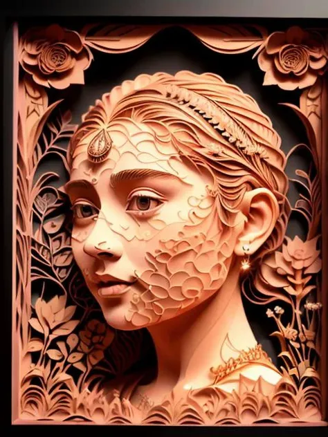 masterpiece, best quality,
RAW photo,1girl (high detailed skin:1.2), 8k uhd, dslr, soft lighting, high quality, film grain, Fujifilm XT3,
regal, fractal, 3d depth, intricate designs, delicate patterns, shadowbox frame, silhouette, kirigami, scherenschnitte,
jianzhi, 
<lora:Jz:0.66>