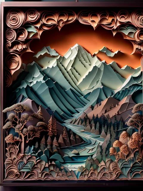 masterpiece, best quality,
RAW photo,mountins on a lake, (high detailed skin:1.2), 8k uhd, dslr, soft lighting, high quality, film grain, Fujifilm XT3,
regal, fractal, 3d depth, intricate designs, delicate patterns, shadowbox frame, silhouette, kirigami, scherenschnitte,
jianzhi,
<lora:Jz:0.8>