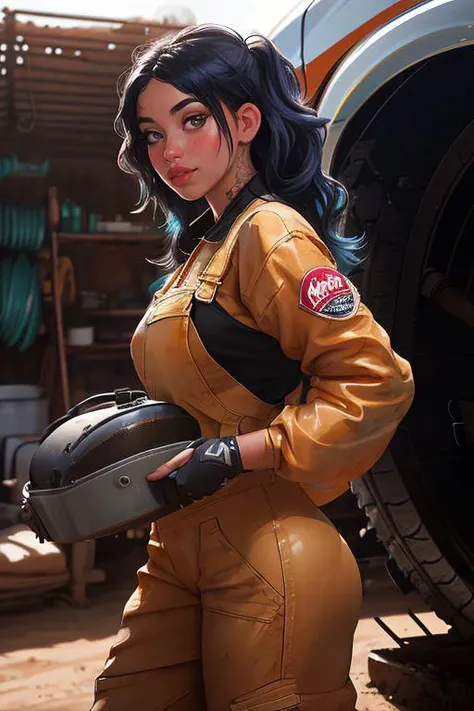 DEN_kattdumont_OF,
(working in a garage on a mustang car engine covered in oil and dirt wearing a dirty jumpsuit, mechanic, working on a car, engine:1.2),
bokeh, f1.4, 40mm, photorealistic, raw, 8k, textured skin, skin pores, intricate details <lora:epi_noiseoffset2:1>, epiCRealism <lora:ClothingAdjuster3:-1>