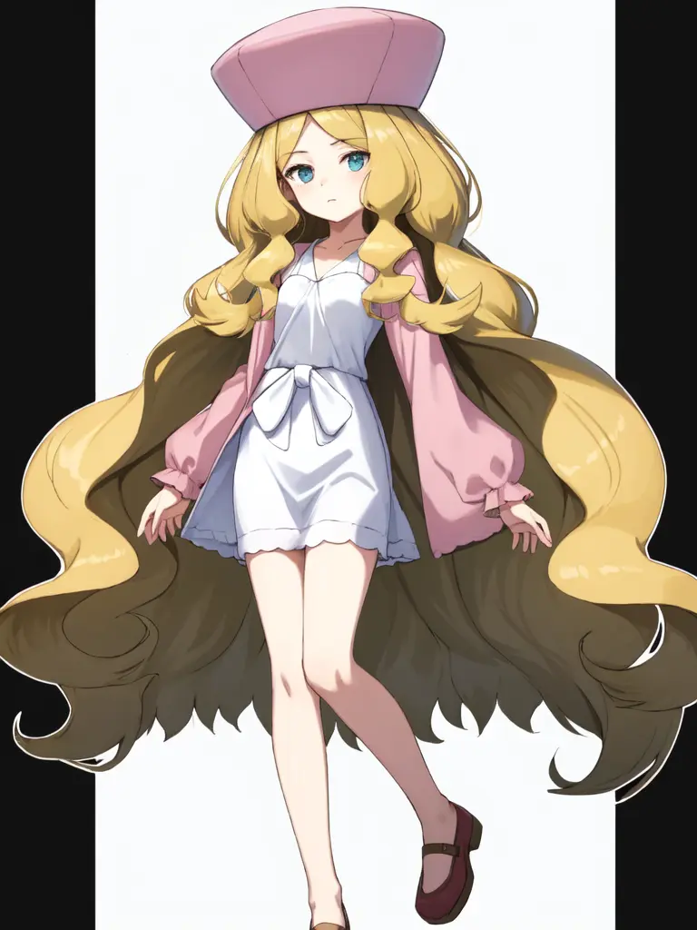 <lora:Caitlin_PK-10:1>, caitlin_pk, 1girl, solo, long hair, long sleeves, hat, dress, very long hair, closed mouth, full body, wavy hair, pink dress, oekaki, pink headwear, jaggy lines, fur hat