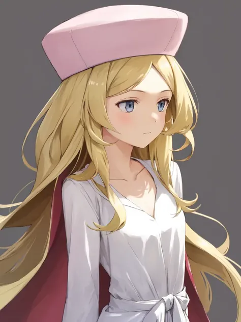 <lora:Caitlin_PK-10:0.8>, caitlin_pk, 1girl, solo, long hair, breasts, bangs, long sleeves, hat, dress, very long hair, closed mouth, collarbone, upper body, small breasts, sketch, parted bangs, looking to the side, looking away, arms behind back, cropped torso, pink headwear