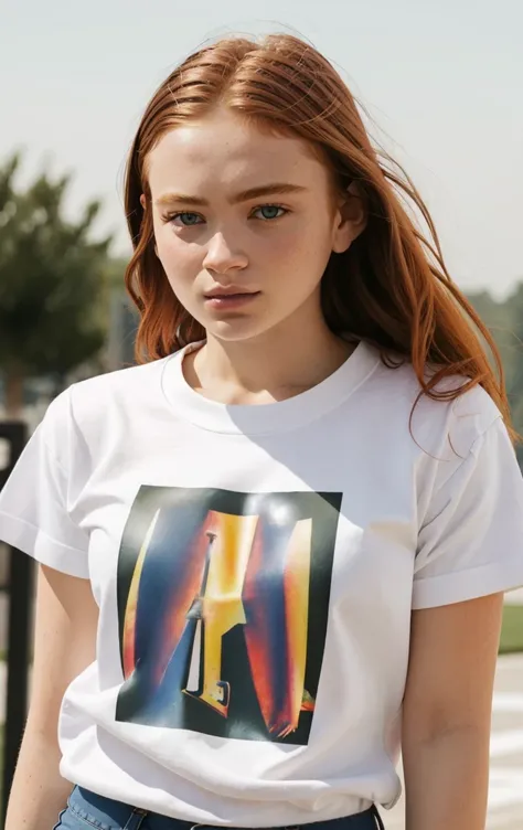 <lora:sadie:1>,  s4d13 ,ginger,  wearing jeans and a shirt