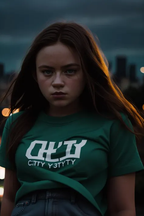 <lora:sadie-04:1>,s4d13, wearing a t-shirt and jeans, epic character composition, sharp focus, natural lighting, subsurface scattering, night, (city bg), bokeh, f2, 35mm, film grain,  <lora:LowRA:0.4>