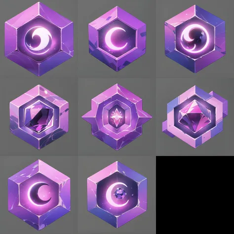 (masterpiece, top quality, best quality, official art, beautiful and aesthetic:1.2),(8k, best quality, masterpiece:1.2), a purple hexagonal object with a crescent and star on it, with a gray background, book, crescent_moon, moonï¼<lora:GMIC_BAOSHIV1.0:0.5>