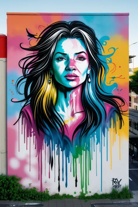 (graffiti style, spray paint, vibrant, urban, detailed, street art:1.15), <lora:sd15_AliceGreczyn_locon_64_v1-000050:1> AliceGreczyn, ink splash, colorful,
