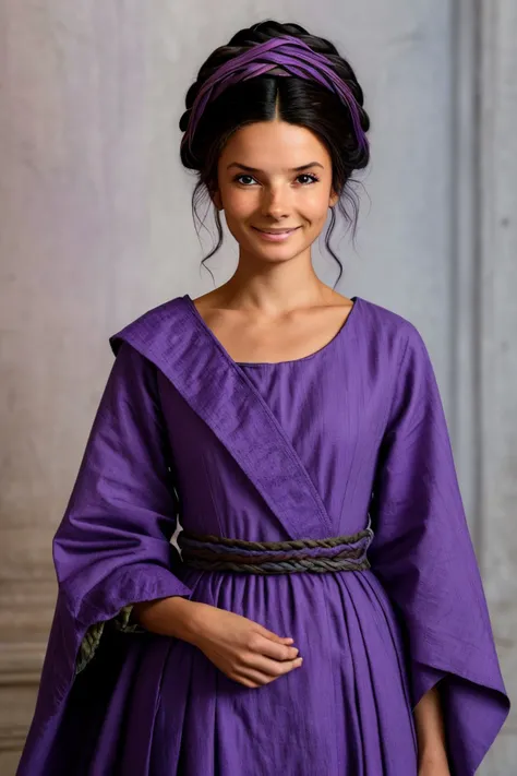 (style of lisabeth Vige-Lebrun:1.15), upper-body of <lora:sd15_AliceGreczyn_locon_64_v1-000050:1> AliceGreczyn, focus on smiling face, wearing a mage robe , her lavender color hair is styled as zigzag braid,