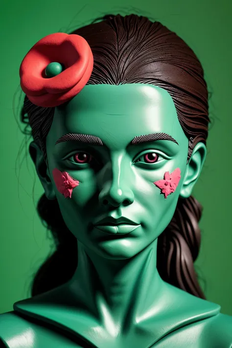 (play-doh style, sculpture, clay art, centered composition, Claymation:1.15), glitch art style portrait of <lora:sd15_AliceGreczyn_locon_64_v1-000050:1> AliceGreczyn, face, eyes, flower symbols