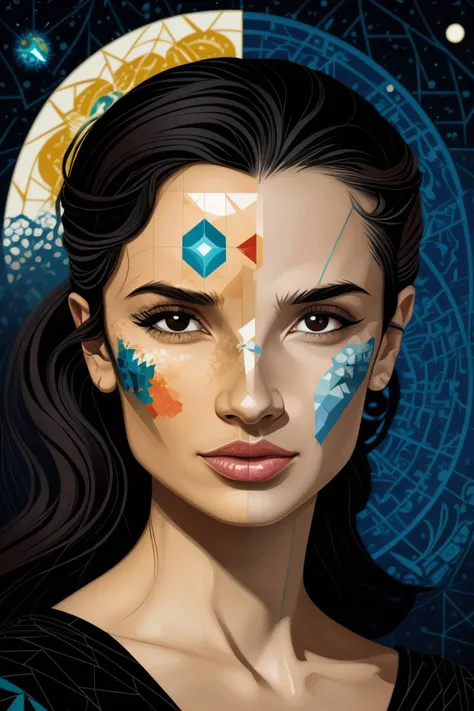 (style of Eyvind Earle:1.15), mosaic style portrait of <lora:sd15_AliceGreczyn_locon_64_v1-000050:1> AliceGreczyn, face, eyes, astrology symbols