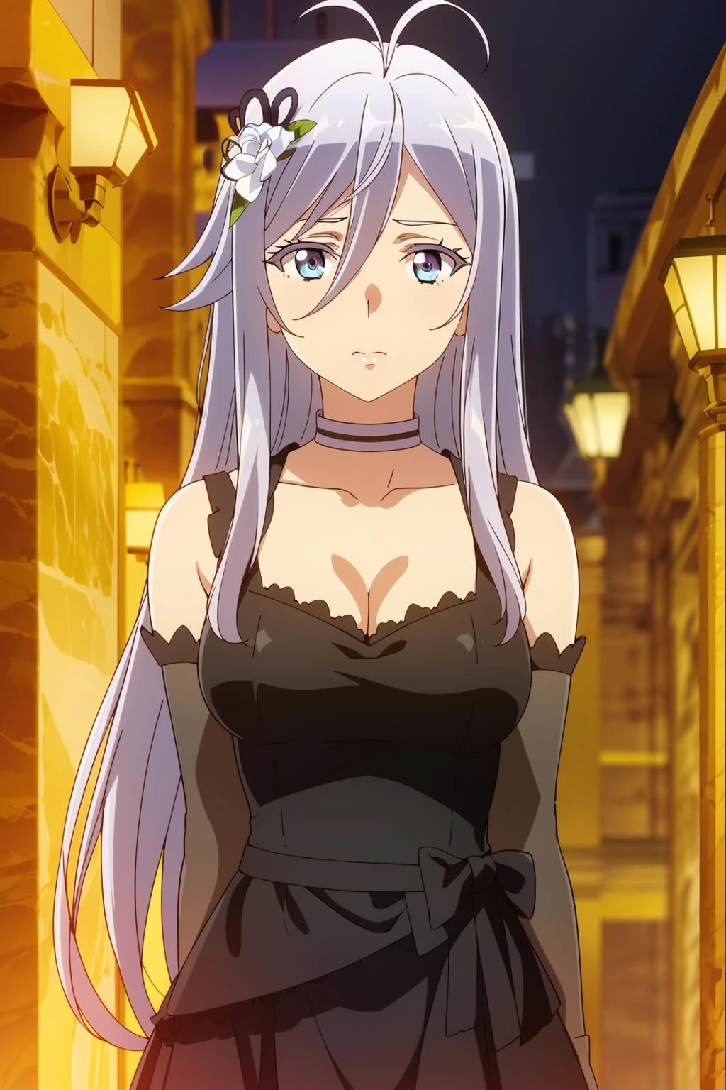 <lora:è¾å¨1V-000010:0.8>,è¾å¨,1girl,solo,long hair,very long hair,antenna hair,colored eyelashes,blush,masterpiece,best quality,<lora:add detail:1>,frown,
寡å¦é»è£,hair ornament,hair flower,choker,collarbone,cleavage,bare shoulders,elbow gloves,black dress,sleeveless dress,cowboy shot,, 20yo,Young female,Beautiful Finger,Beautiful long legs,Beautiful body,Beautiful Nose,Beautiful character design, perfect eyes, perfect face,expressive eyes,
looking at viewer,
official art,extremely detailed CG unity 8k wallpaper, perfect lighting,Colorful, Bright_Front_face_Lighting,shiny skin,
(masterpiece:1.0),(best_quality:1.0), ultra high res,4K,ultra-detailed,
photography, 8K, HDR, highres, absurdres:1.2, Kodak portra 400, film grain, blurry background, bokeh:1.2, lens flare, (vibrant_color:1.2), (beautiful_face:1.5),(narrow_waist), ,NSFW,
