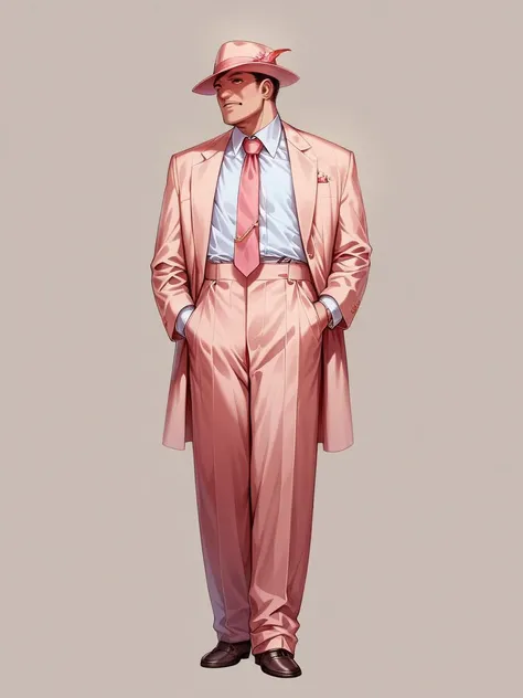 score_9, score_8_up, score_7_up, score_6_up,  <lora:z00tXLP:0.7> 1boy, hat, necktie, z00t, pink zoot suit,