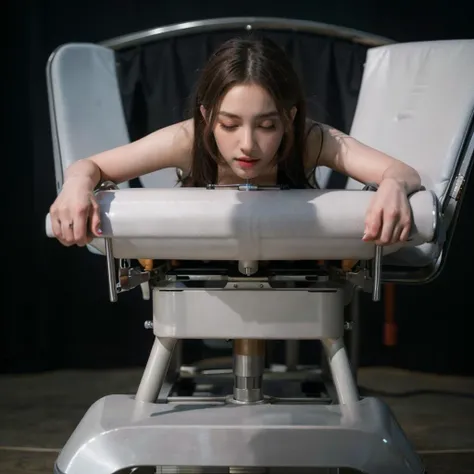 (On the gynecological chair, The six times thicker and longer smooth stainless steel cylinder pumped at high speed into the girl's vagina:1.6), (front view, The girl's feet are fixed on the pedals on both sides of the seat, laying, Steel bound, steel bound, steel imprisoned, steel controlled, closed eyes, light smile):1.6, (face viewer,looking at viewer, leaned back, vagina_reinforcement):1.6,Long stainless steel dildo,Coarse stainless steel dildo,Huge stainless steel dildo,
(sexual excitement,uncensored,no panties, sex machine, smachine, vagina_reinforcement, sexy_quality, vaginal_object_insertion, object insertion,small breasts, small nipples),
(solo), (1girl), (perfect_body), naughty face,by famous artist,best_quality, masterpiece, illustration, (realistic, photo-realistic:1.37), amazing, huge_filesize, insane_details, ultra-detailed, extremely detailed CG unity 8k wallpaper, ultra sharp image, insane_details, hyperdetailed, High quality texture, detailed texture,High quality shadow, face retouch, a realistic representation of the face, Detailed beautiful delicate face, Detailed beautiful delicate eyes,a face of perfect proportion, character is in her natural pose, red lipstick, makeup, soft cinematic light, ray tracing, ((( Clear picture, high-quality render))):1.6, <lora:gynotime-v2.1:0.9><lora:sexmachine:0.4>