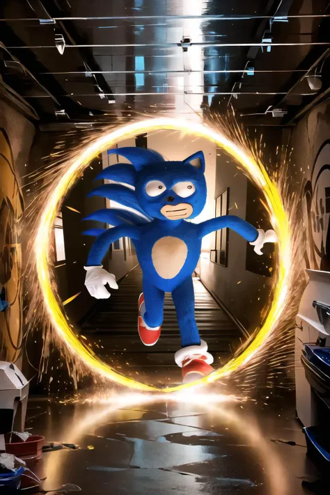 Highly detailed, High Quality, Masterpiece, beautiful, solo, portal, <lora:Pos_PortalFromDrStarnge:0.3>, Sanic, <lora:Char_Sonic_Sonic:0.8>, furry, furry male, running,