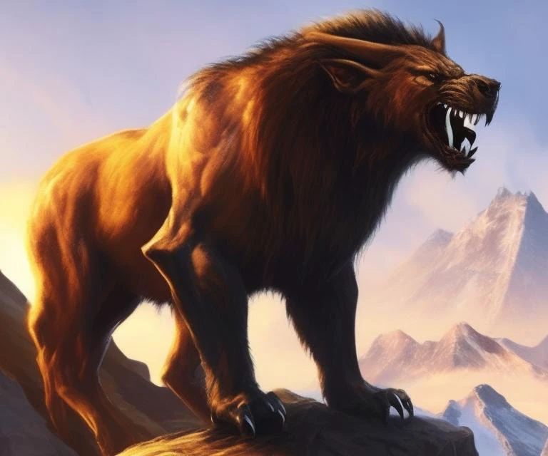fking_mtg, award-winning portrait of a beast posed on a mountain top