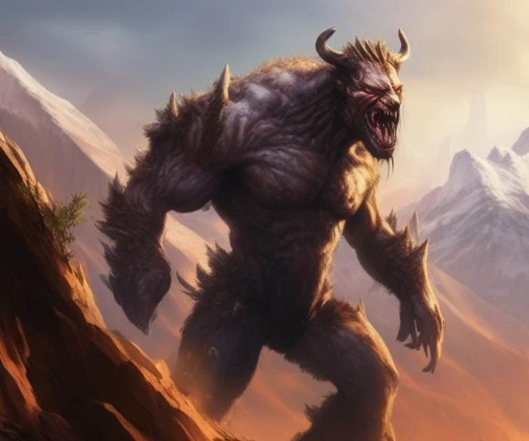fking_mtg, award-winning portrait of a flesh beast posed on a mountain top