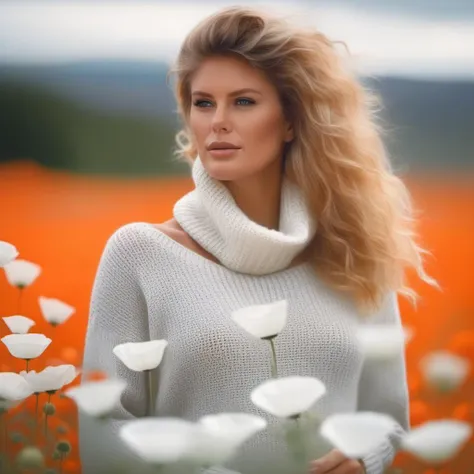 <lora:rachelhunter_v3-000003:1.1> contrasts<lora:offset_0.2:.5> rachelhunter,, a elegant woman, on a (white poppy field:1.2), wearing a (cowl-neck-sweater), (flowering-landscape), (realistic, photo-realistic:1.37), ultra high res, ultra-detailed, incredibly beautiful girl, 8k uhd, dslr, soft lighting, high quality, film grain, Fujifilm XT3
