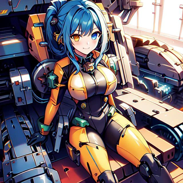 mechanical chair,sit,(close-up:0.4),(1girl),(outfit:1.5),latex suits, <lora:mechanical:1.0>, heterochromia, multicolored hair,