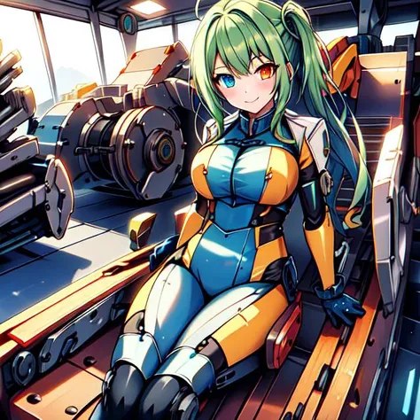 mechanical chair,sit,(close-up:0.4),(1girl),(outfit:1.5),latex suits, <lora:mechanical:1.0>, heterochromia, multicolored hair,
