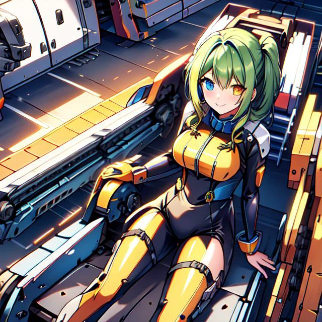 mechanical chair,sit,(close-up:0.4),(1girl),(outfit:1.5),latex suits, <lora:mechanical:1.0>, heterochromia, multicolored hair,