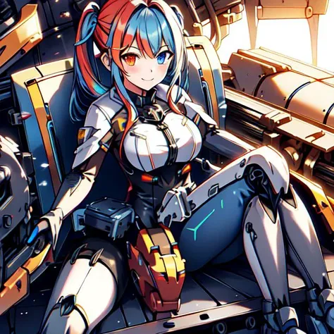 mechanical chair,sit,(close-up:0.4),(1girl),(outfit:1.5),latex suits, <lora:mechanical:1.0>, heterochromia, multicolored hair,