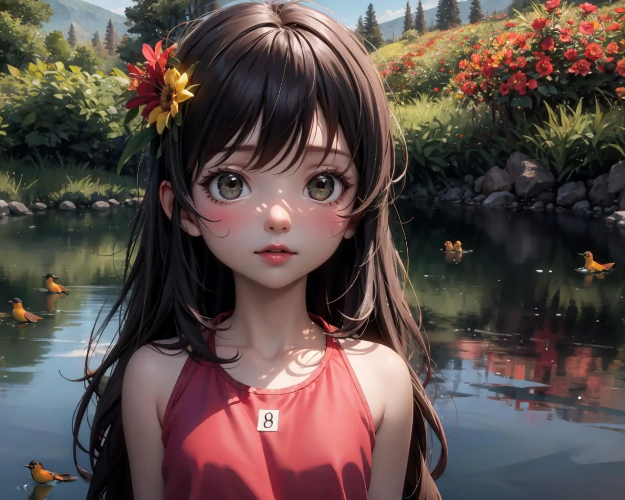 (Masterpiece, best quality, highest resolution, extremely detailed unified 8K wallpapers, official art, illustration, game CG)
(detailed light), (an extremely delicate and beautiful), volume light, best shadow, flash, Depth of field, dynamic angle, Oily skin
(1 girl, upper body, cute face), She has beautiful eyes, she has flowing long hair
BREAK
Where is spring
Where is spring?
Spring in the green mountains
There are red flowers here
There's green grass here
And the little orioles that sing
Mile, mile, mile, mile, mile, mile
Mile, mile, mile, mile, mile, mile
Spring in the green mountains
And the little orioles that sing
Where is spring
Where is spring?
Spring in the reflection of the lake
It reflects red flowers
Reflecting the green grass
And the little orioles that sing
Mile, mile, mile, mile, mile, mile
Mile, mile, mile, mile, mile, mile
Spring in the reflection of the lake
And the little orioles that sing
Where is spring
Where is spring?
Spring is in the boy's eyes
See the red flowers
See the green grass
And the little orioles that sing
Mile, mile, mile, mile, mile, mile
Mile, mile, mile, mile, mile, mile
Spring is in children's eyes
And the little orioles that sing
