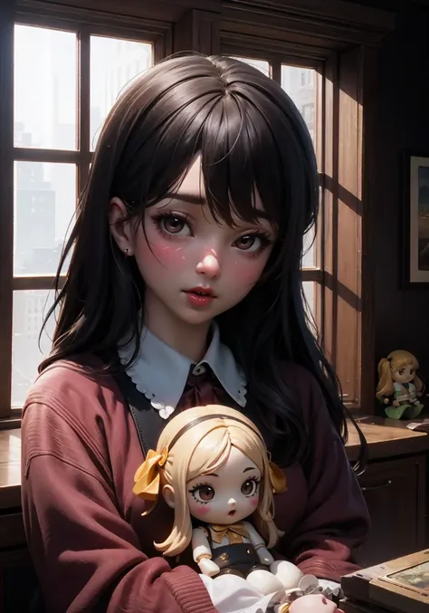 (Masterpiece, best quality, highest resolution, extremely detailed unified 8K wallpapers, official art, illustration, game CG)
(detailed light), (an extremely delicate and beautiful), volume light, best shadow, flash, Depth of field, dynamic angle, Oily skin
(1 girl and 1 doll:1.3), in room
BREAK
Mud Doll Mud Doll A clay doll
And there's that eyebrow, and there's that eyebrow, and there's that eye that doesn't blink
Mud Doll Mud Doll A clay doll
There's that nose, there's that mouth, and there's that mouth, and it's not talking
She's a fake doll, not a real doll
She didn't have a dear mom and she didn't have a dad
Mud Doll Mud Doll A clay doll
I was her mom, I was her dad, and I loved her forever
BREAK
(Masterpiece, best quality, highest resolution, extremely detailed unified 8K wallpapers, official art, illustration, game CG)
(detailed light), (an extremely delicate and beautiful), volume light, best shadow, flash, Depth of field, dynamic angle, Oily skin