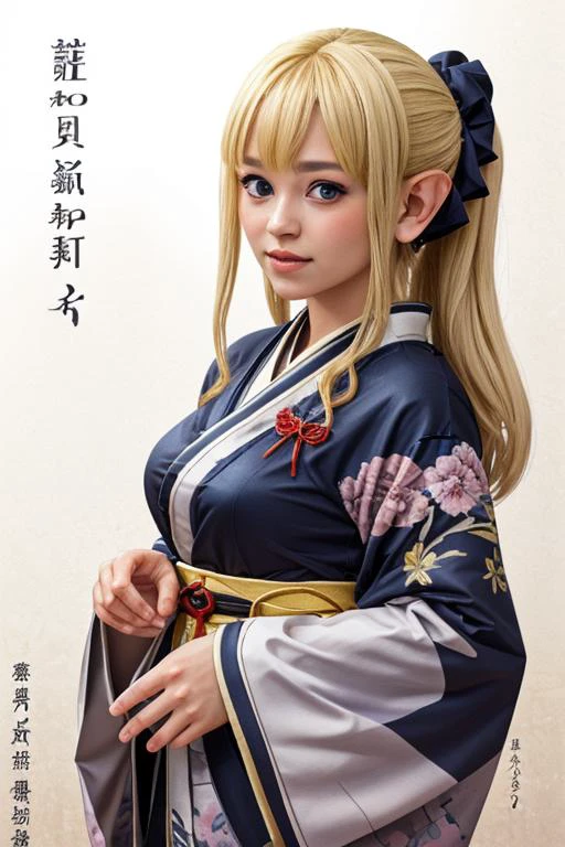 <lora:nengajou:1>nengajou,1 girl, kimono, elf, blond, pointed ears