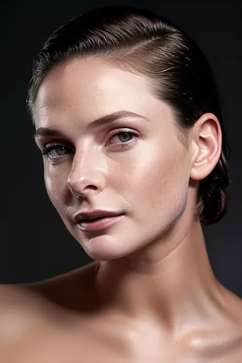 r3b3ka, (close-up:1.1) portrait of woman,oiled shiny skin,(slick undercut:1.1) hair,(simple-grey-backdrop:1.0),nude,
8k uhd,best quality,masterpiece,sharp focus,
<lora:CR-RebeccaFerguson-v3-Panache:0.8>