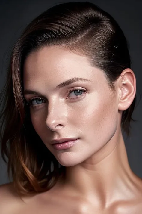 r3b3ka, (close-up:1.0) portrait of woman,oiled shiny skin,(slick undercut:1.1) hair,(simple-grey-backdrop:1.0),nude,
8k uhd,best quality,masterpiece,sharp focus,
<lora:CR-RebeccaFerguson-v3-Panache:0.8>