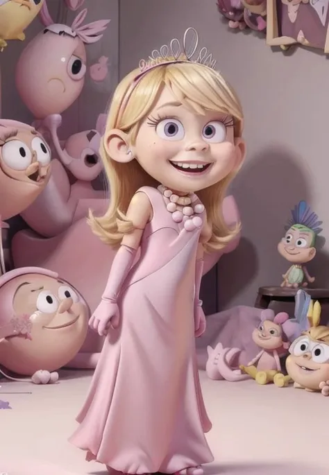 ((masterpiece, best quality)),(complex light),solo, solo focus, full body,1girl, lola loud, blonde hair, long hair, <lora:lolaLoud1-10:0.8>,pink dress, pearl necklace, crown,smile, missing tooth, pink gloves, pixar style <lora:_face0.5> <lora:body_size_control_v1.0:1> pink eyes