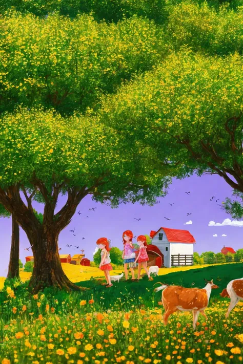 <lora:TaS_v1:1> masterpiece, highly detailed 8k raw photo, best quality, intricate details, 3girls in xyzdd style, farm background