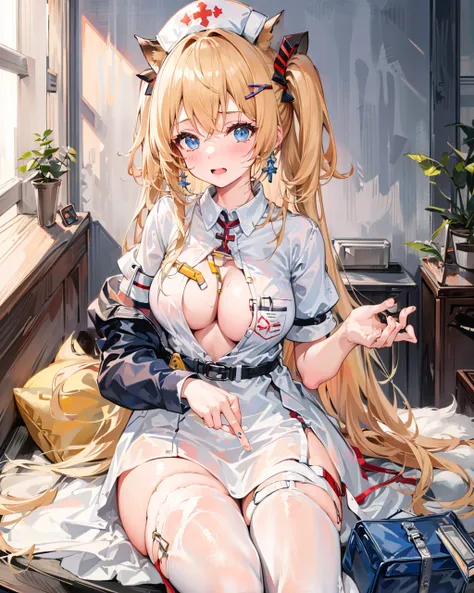 masterpiece,1girl,   cleavage cutout,  <lora:CenterCutOutV1:1>,nurse, nurse cap,