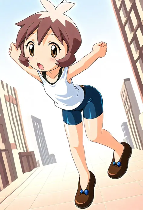 <lora:Hyper-SDXL-8steps-lora:1><lora:Fixhands_anime_bdsqlsz_V1:1>zPDXL2, score_9, score_8_up, score_7_up, source_anime, intricate details, perfect anatomy BREAK
1girl, solo, bj-shout, brown hair, short hair, antenna hair, brown eyes, white shirt, bare shoulders, black bike shorts, brown shoes,
from behind, arms behind head, Neutral, A relaxed facial expression with a slightly open mouth.,
outdoors, city, tokyo, japan,
<lora:bj-shout_XL(pony)v10:0.9>