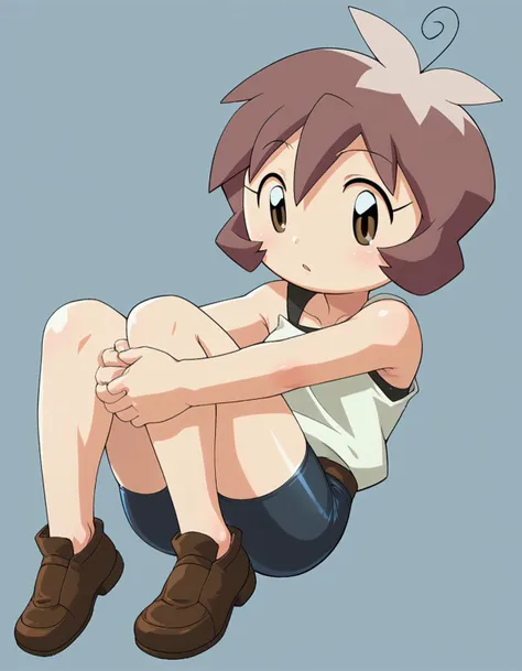 zPDXL, score_9, score_8_up, score_7_up, source_anime, BREAK
1girl, solo, <lora:bj-shout_XL(pony)v10:1> bj-shout, brown hair, short hair, antenna hair, brown eyes, white shirt, bare shoulders, black bike shorts, brown shoes,
