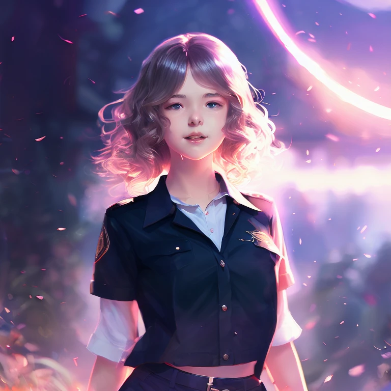 portrait of a innocent girl, dark magical school student uniform, light curly hair, casting a bright large-scale magical spell around herself, overflowing energy, highly detailed, digital painting, trending on artstation, pixiv, concept art, sharp focus, illustration, art by Ross Tran and Greg Rutkowski and Walt Disney animation