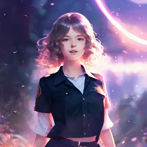 portrait of a innocent young teen girl, dark magical school student uniform, light curly hair, casting a bright large-scale magical spell around herself, overflowing energy, highly detailed, digital painting, trending on artstation, pixiv, concept art, sharp focus, illustration, art by Ross Tran and Greg Rutkowski and Walt Disney animation